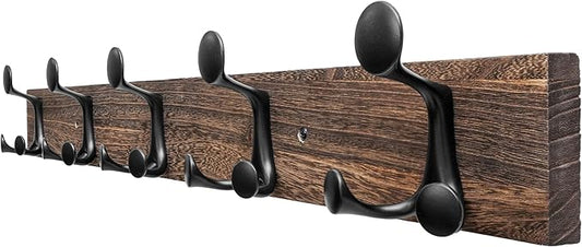 SKOLOO 30-Inch Wood Burnt Coat Rack Wall Mount with 5 Triple Hooks - Ideal for Family Entrances, Classrooms, and Pet Supplies Storage - Perfect Coat Hooks for Wall by SKOLOO