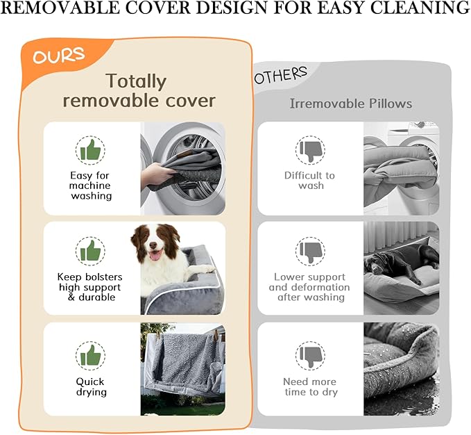 Comfort Expression Orthopedic Dog Bed for Extra Large Dogs 42x30 Inch, Waterproof Supportive Egg Crate Foam XL Pet Bed with Removable Bolsters, Dog Couch with Washable Cover & Non-Slip Bottom, Orange