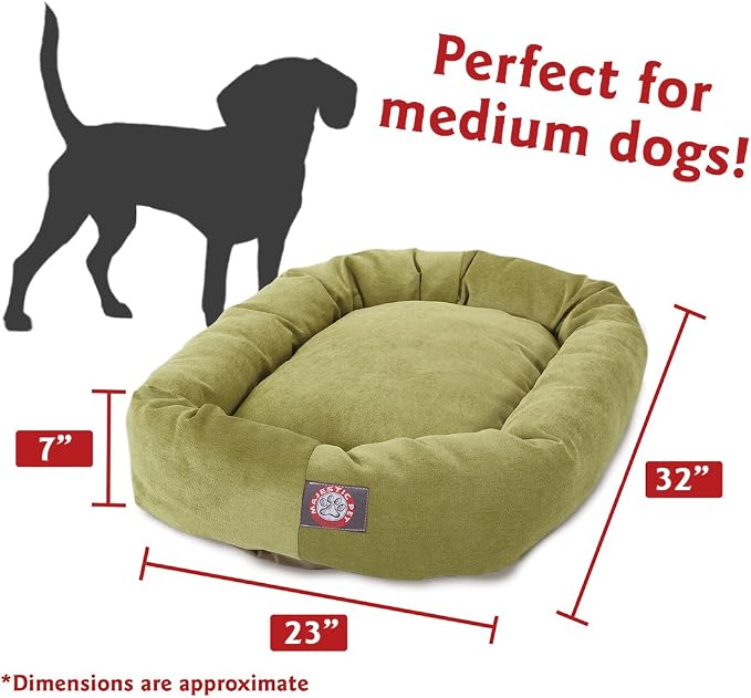 Majestic Pet 32 Inch Micro Velvet Calming Dog Bed Washable – Cozy Soft Round Dog Bed with Spine for Head Support - Fluffy Donut Puppy Mat 32x23x7 (inch) Medium – Apple - Image 3