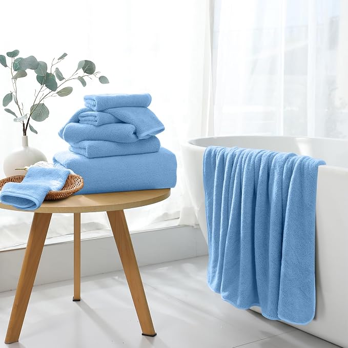 Extra Large Bath Sheet 4 Piece (35"x70")-Ultra Soft Oversized Bath Towel,Bath Sheet Towel for Bathroom Hotel,Plush Highly Absorbent Quick Dry Shower Towel Set for Adults,Bathroom Towel Set Blue - Image 4