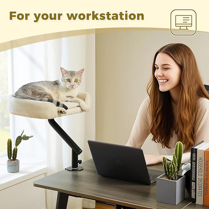 PAWZ Road Cat Desk Bed for Indoor Cats, Cat Bed for Desk Supports Up to 50 lbs, 360° Rotation & Adjustable, Nest Desktop Attachment Cats Hammock for Table, White - Image 5