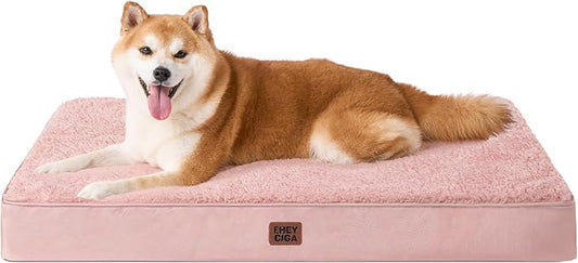 EHEYCIGA Orthopedic Dog Bed Large with Removable Washable Cover, 36IN Pink | Egg Crate Foam Support, Durable Oxford fabric, Non-Slip Bottom, Machine Washable, Soft Waterproof Plush Pet Bed Mat For Crate by EHEYCIGA
