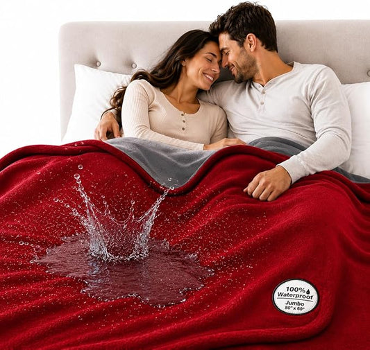 The Original Good-Time Red/Gray Waterproof Blanket Jumbo 80x60 | 100% Leakproof for Messy Moments, Pets and Spills, Machine Wash & Dry by TOP+Waterproof+Blanket
