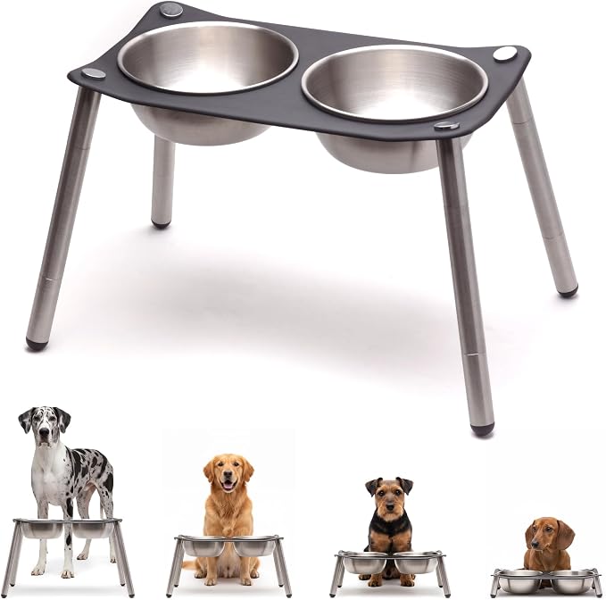 xympo Adjustable Elevated Dog Bowl 56 fl oz Stainless Steel Bowls by xympo