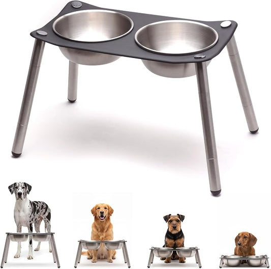xympo Adjustable Elevated Dog Bowl 56 fl oz Stainless Steel Bowls by xympo