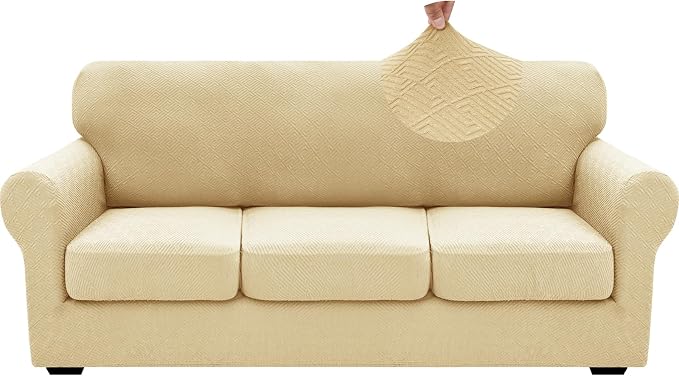 XINEAGE 2026 New 4 Pieces Couch Covers for 3 Cushion Couch Super Stretch Thick Soft Sofa Cover Anti Slip Sofa Slipcover Dogs Cats Furniture Protector (Beige, 71"-91") - Image 9