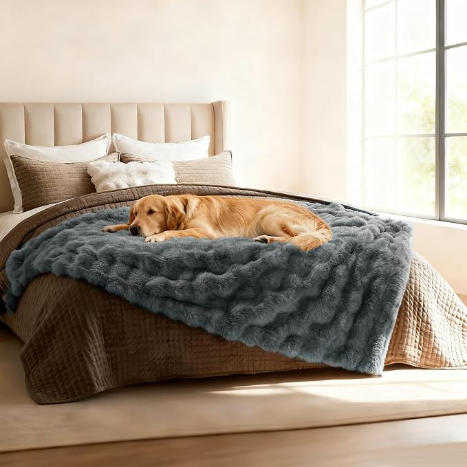 Waterproof Dog Blanket for Sofa Bed Couch, Couch Cover Blanket Fluffy Faux Rabbit Fur Thick Reversible Furniture Protection, Fuzzy Soft Pet Blanket for Small Medium Large Dogs/Cats - Image 4