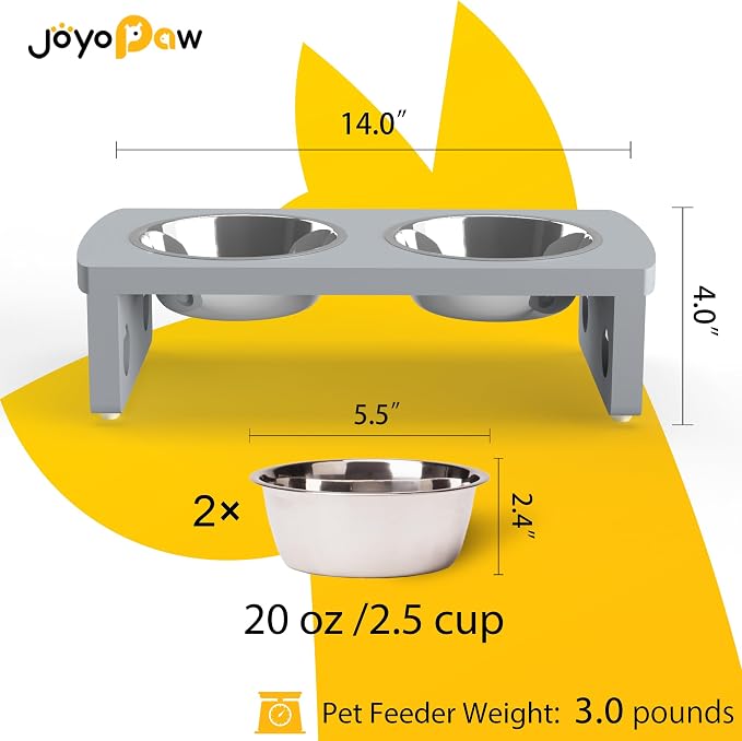 Elevated Dog Bowls, Bamboo Raised Dog Bowl for Dogs, with 2 Stainless Steel Bowls (Grey, Small: 4'' Tall-20oz Bowl) - Image 2