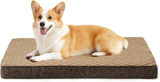 JOEJOY Orthopedic Medium Dog Bed, Washable Dog Crate Bed Medium Sized with Removable Cover, Egg Memory Foam Pet Beds, Brown, 29"x18" by JOEJOY
