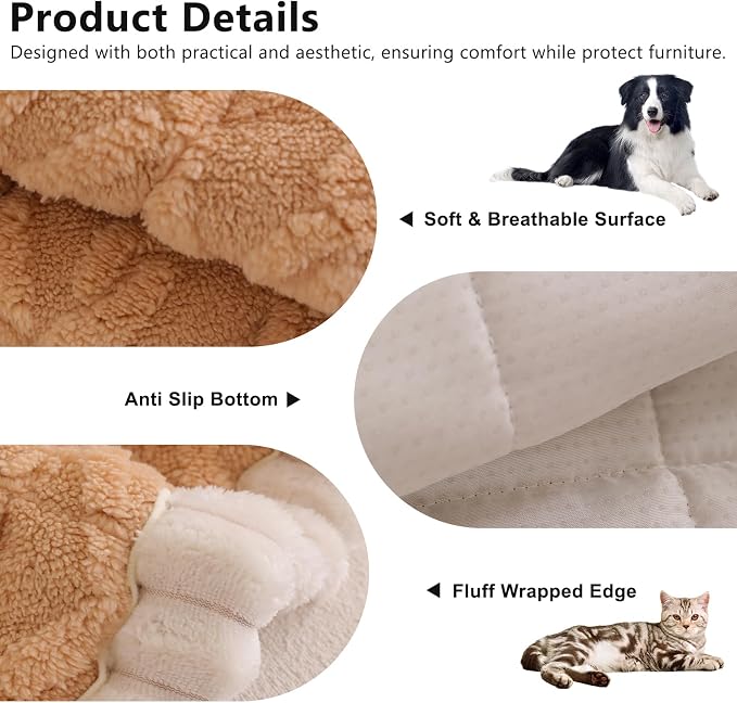 DREAMINGO Fuzzy Pet Couch Cover with Geometric Jacquard, Washable & Non-Slip Sofa Covers for 3 Cushion Couch, Plush Dog Bed Mat for Sofa Cushion Protector 27.6x82.7 Inch, Light Coffee - Image 2