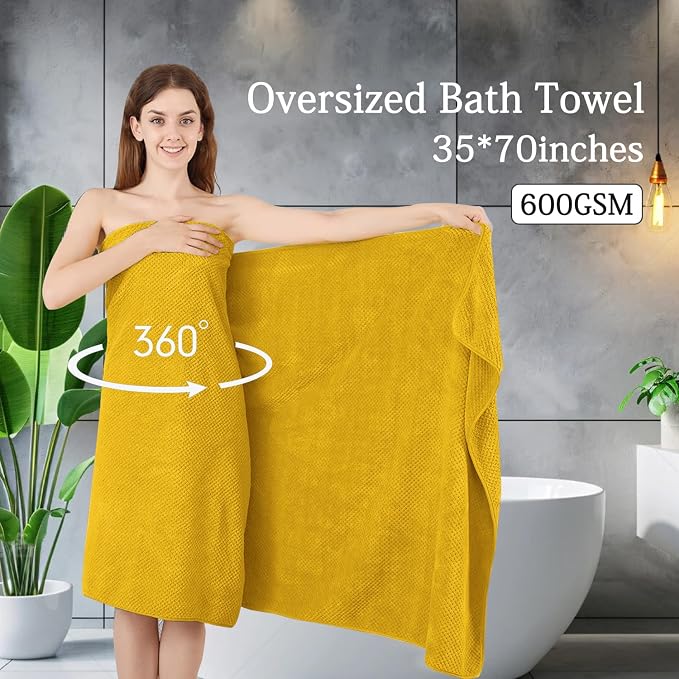 Hailea 8-Piece Yellow Bath Towels Set,2 Oversized Large Bath Towels Sheet,2 Hand Towels and 4 Washcloths - 600 GSM Soft Luxury Towel Set,Highly Absorbent Quick Dry Towel for Bathroom,Hotel and Spa - Image 2