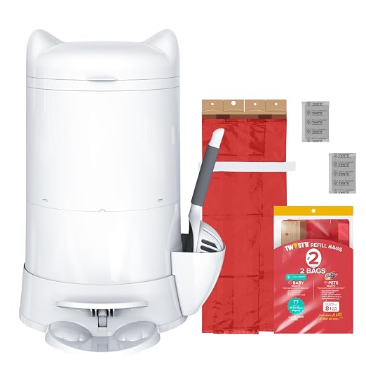 Red Rocket Multi Kitty Twist’R Cat Litter Disposal System, Litter Trash Can | Odor Control, Foot Pedal, Large Capacity, Holds 17 Lbs, Includes 2 Size #2 Odor Blocking Bags, 2 Charcoal Sachets, Scoop by RedRocket