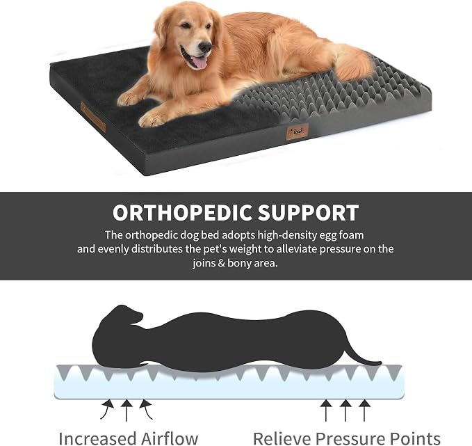 Outdoor Extra Large Dog Bed XXL for Giant Breed Dogs | Egg Crate Orthopedic Foam, Fits 48x30 Crates, TPU Waterproof Layer, Machine Washable 1680D Oxford Cover, Up to 110 lbs - Image 3
