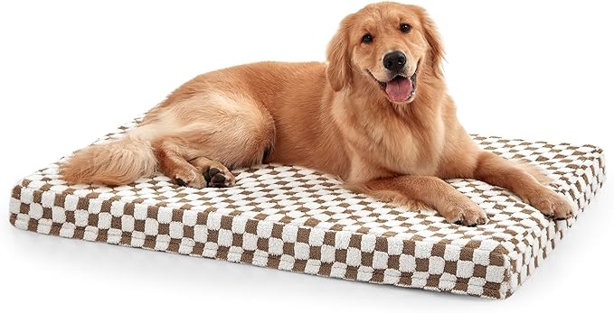 JOEJOY Dog Bed for Large Dogs, Large Orthopedic Dog Bed with Removable Washable Cover, Cute Modern Plush & Memory Egg Crate Foam Dog Bed, 36 x 27 inch, Brown by JOEJOY