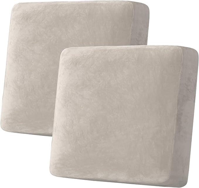 H.VERSAILTEX Velvet Stretch Couch Cushion Cover Plush Cushion Slipcover for Chair Loveseat Sofa Cushion Furniture Protector Seat Cushion Sofa Cover (2 Piece Large Sofa Cushion Covers, French Oak) by HVERSAILTEX