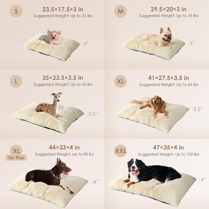 EHEYCIGA Fluffy Dog Crate Bed for Medium Dogs, Plush Crate Pad, Ivory Beige | Calming Anti Anxiety Medium Dog Bed, Washable Soft Warm Faux Fur Crate Mat with Non-Slip Bottom - Image 2