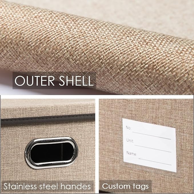 PRANDOM Storage Bins with Lids [3-Pack] Jute Fabric Foldable Storage Boxes Organizer Containers Baskets Cube with Cover for Home Bedroom Closet Office Nursery khaki（11.4X8.6X6.7 - Image 4