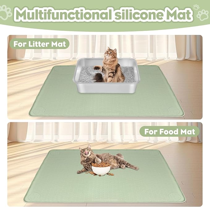 Silicone Cat Litter Mat for Litter Box 40”x28” Large Cat Mat, Green | Waterproof, Non-Slip, Leak-Proof Rug Mat with Lip, Easy to Clean, Extra Large Litter Catcher Mat for Floor - Image 6