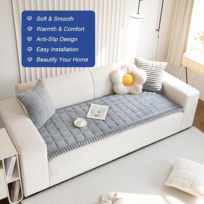 New Thick Sofa Covers Washable - Soft Corduroy Universal Sofa Cover 2 3 4 Seater, Non-Slip Couch Cover, Couch Seat Covers Sofa Slipcovers Furniture Protector for Living Room (Light Grey, 70x150cm) - Image 5