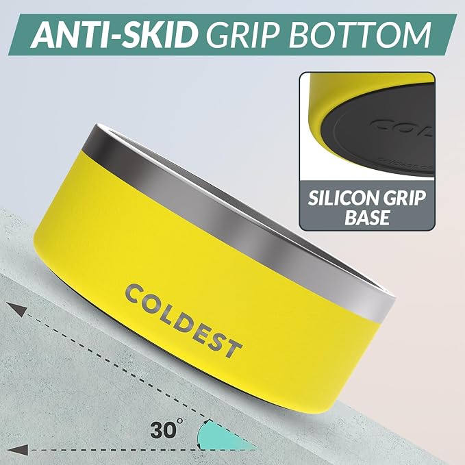 Coldest Dog Bowl - Anti Rust Metal, Non Slip, 3 Layers Insulated Stainless Steel Dog Bowls - Spill Proof & Heavy Duty - Water Bowl for Dogs, Cats & Pets, Dish Washer Safe (100 oz, Solar Yellow) - Image 2