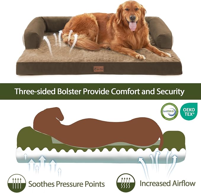 Waterproof Orthopedic Dog Bed for Extra Large Dogs, 45x35in, Brown | Orthopedic Foam Eases Joint Pressure, Bolsters Supports Head And Neck, Washable Pet Beds, Removable Cover, Non-Slip Bottom - Image 2