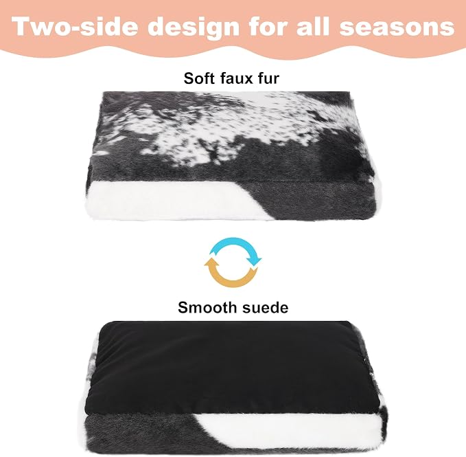 Bedfolks Waterproof Dog Crate Bed,Plush Dog Bed with Removable Washable Cover,Faux Fur Dog Crate Pad for Small Dogs and Cats,Fluffy Dog Kennel Bed 23"x18",Black-White Cowhide - Image 3