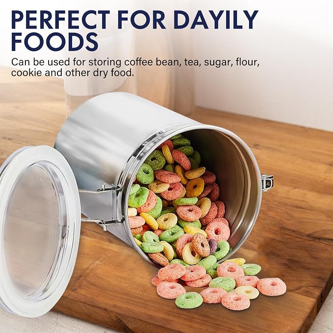 ENLOY 165oz Stainless Steel Airtight Canister for Kitchen, Large Flour Coffee Bean Tea Cereal Sugar Cookie Metal Food Storage Canisters with Clear Lid and Sturdy Locking Clamp (7.7 * 7.7 * 8.4in) - Image 6