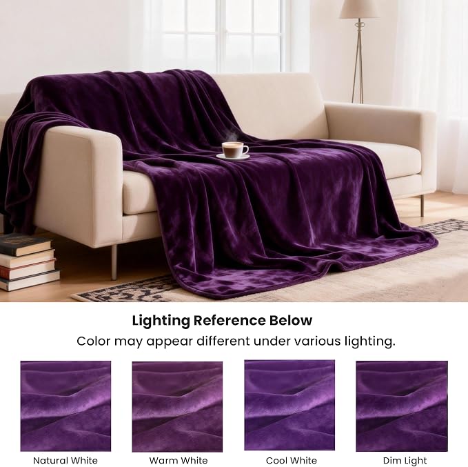gogobunny Waterproof Flannel Blanket for Bed Couch Sofa, Reversible Double-Sided Throw for Dog Cat, Stain Resistant Furniture Protector Against Liquid Pee and Fur (90" x 90", Dark Purple/Light Purple) - Image 5