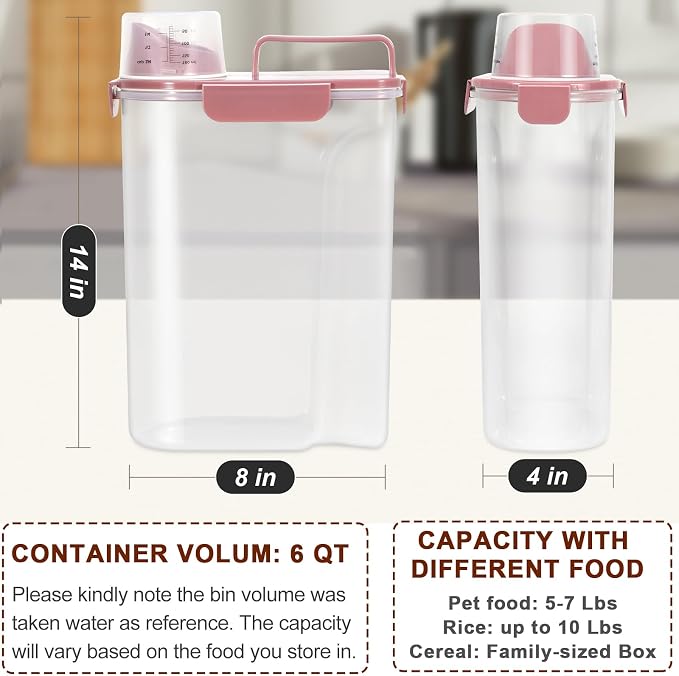 TBMax Portable Dog Food Storage Container 5 to 7 Lbs, Airtight Cat Food Container with Large Spout & Cup, Pet Food Storage Dispenser for Small Animal Kibble Storage, Dog Treat Bird Seed Container - Image 2