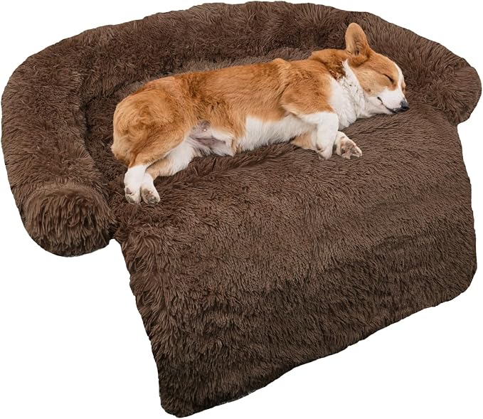 GGIB Calming Dog Bed Fluffy Plush Dog Mat for Furniture Protector with Removable Washable Cover for Large Medium Small Dogs and Cats (Medium, Coffee) by GGIB