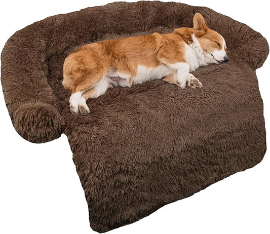 GGIB Calming Dog Bed Fluffy Plush Dog Mat for Furniture Protector with Removable Washable Cover for Large Medium Small Dogs and Cats (Medium, Coffee) by GGIB