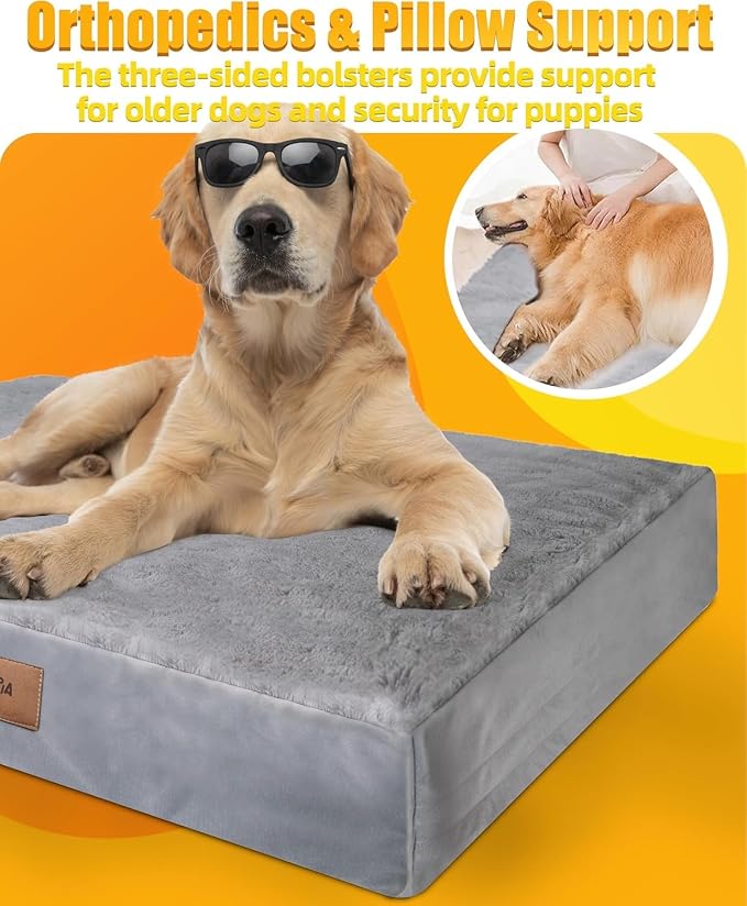 Sytopia Soft Plush Dog Bed, 42" XL Orthopedic Dog Bed for Extra Large Dogs (90 lbs), Durable Waterproof Pet Bed, Heavy Duty Dog Crate Pad, Washable Removable Cover, Anti-Slip Bottom, Light Gray - Image 5