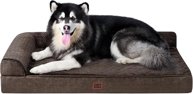 EHEYCIGA XXL Dog Bed Memory Foam, Orthopedic Giant Dog Bed Jumbo with Washable Removable Cover, Waterproof Pet Sofa Couch with Nonskid Bottom, 48x35x7.5, Brown by EHEYCIGA
