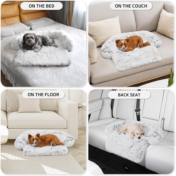 Calming Dog Bed Fluffy Plush Dog Mat for Furniture Protector with Removable Washable Cover for Large Medium Small Dogs and Cats (XS (31"x23.5"x5"), Light Grey) - Image 6