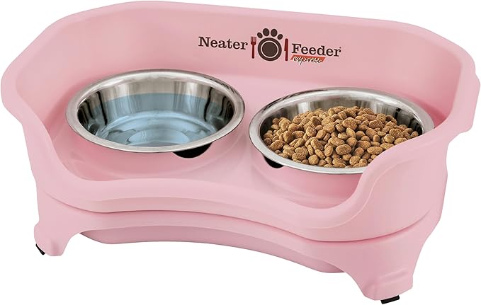 Neater Feeder Express Mess Proof Cat Bowls Elevated, No Spill Feeding Station, Stainless Steel Dishes for Food and Water, Raised Bowls for Indoor Cats, No Fatigue Whisker Friendly Dish, Pink by NeaterPets