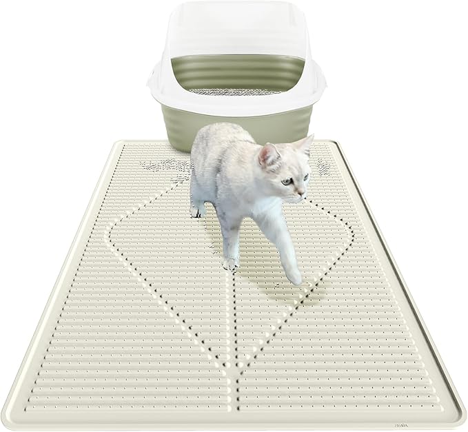 Mofason Cat Litter Mat XXL, Pearl Waterproof Litter Box Mats Extra Large | Washable 38"x25" silicone kitty litter box mat for floor; jumbo extra large pet trapping rug pad, cat litter matt easy clean by Mofason
