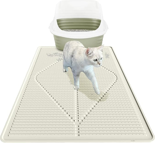 Mofason Cat Litter Mat XXL, Pearl Waterproof Litter Box Mats Extra Large | Washable 38"x25" silicone kitty litter box mat for floor; jumbo extra large pet trapping rug pad, cat litter matt easy clean by Mofason