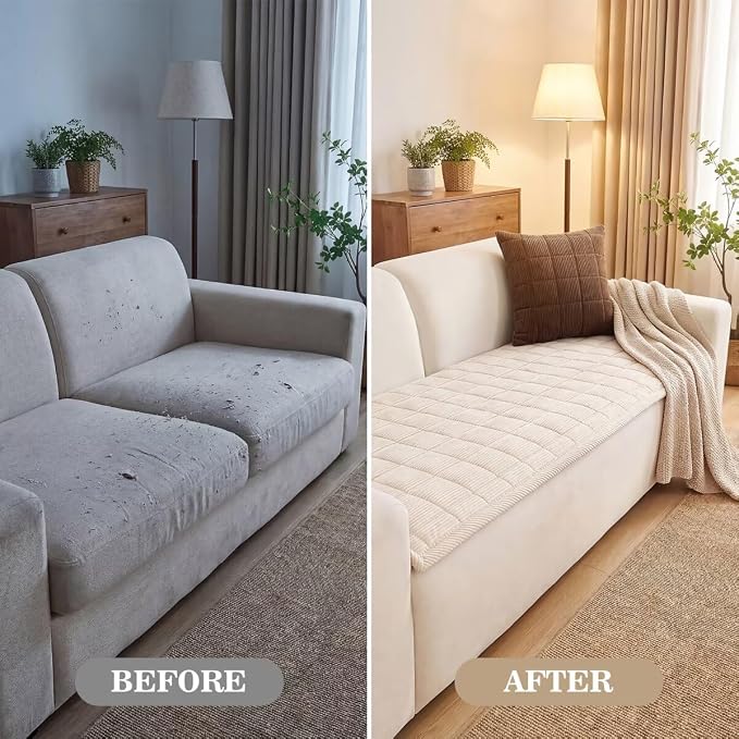 Couch Cover for Dogs Non-Slip Pet Couch Cover for Sofa Plush Protector | Non-Slip Backing, Machine Washable, Pet Friendly, Pet Hair & Scratch Protection, Sofa Cushion Protector(Beige, 27.6"×70.9") - Image 5