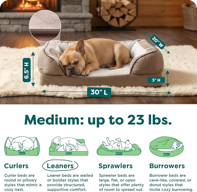 FurHaven Orthopedic Dog Bed for Medium Dogs, Perfect Comfort Sofa with Removable Bolsters with Orthopedic Egg Crate Foam for Joint Support, Washable Cover, Medium, Plush & Velvet Waves, Brownstone - Image 3