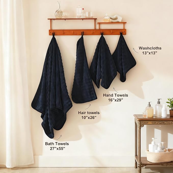 COZYART Lint Free 8 Pcs Bathroom Towels Set Ultra Soft Microfiber Black | Fluffy, Thick, Highly Absorbent, Fast Dry, No Shedding, No Pilling, Fade Resistant, Durable, Long-lasting - Image 3