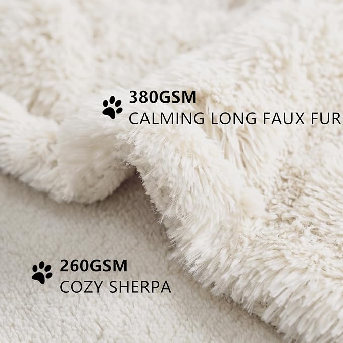 gogobunny Waterproof Dog Blanket for Couch & Furniture Protection - Super Soft Reversible Throw for Large Dogs & Cats, Calming Washable Fur & Sherpa Pet Blanket (60x80 Inch, Cream) - Image 3