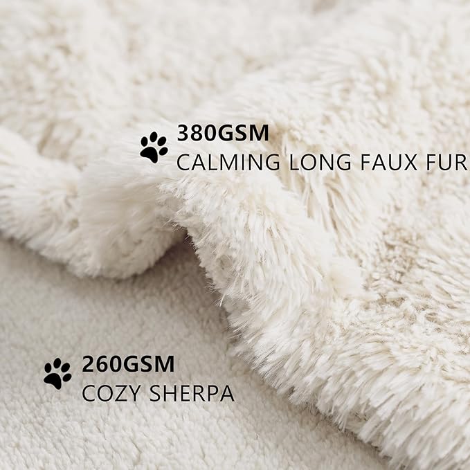 gogobunny Waterproof Dog Blanket for Couch & Furniture Protection - Super Soft Reversible Throw for Large Dogs & Cats, Calming Washable Fur & Sherpa Pet Blanket (50x60 Inch, Cream) - Image 2
