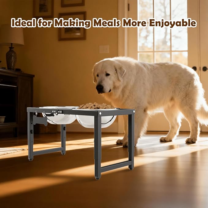 SHAINFUN Elevated Dog Bowls for Large Dogs, 3 Height Adjustable，Raised Tall Dog Food Water Bowl Stand with Two 101oz Bowls - Image 6