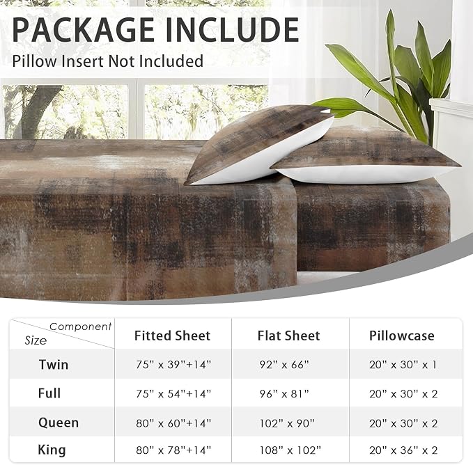 WeCozy King Size Bed Sheet Sets with Pillowcases, Brown Grey Painting 4 Pcs Soft Microfiber Bedding for Kids and Adults, Beige Contemporary Flat, Fitted Sheet for Bedroom Bed Decor - Image 6