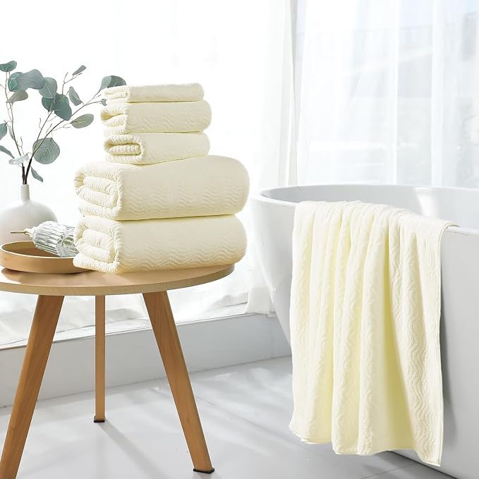 4 Piece Extra Large Bath Towel 35"x70" Oversized Bath Sheet Bath Towel Set for Bathroom Ultra Soft Cozy Highly Absorbent Quick Dry Bathroom Towel for Spa Gym Hotel,Shower Towel for Daily Use,Cream - Image 6