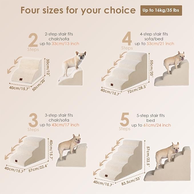 EHEYCIGA Curved Dog Stairs Ramp for Small Dogs 15.7" H, 3-Step Dog Steps for Couch Sofa and Chair, Pet Stairs for Cats, Non-Slip Balanced Pet Steps Indoor, Beige - Image 3
