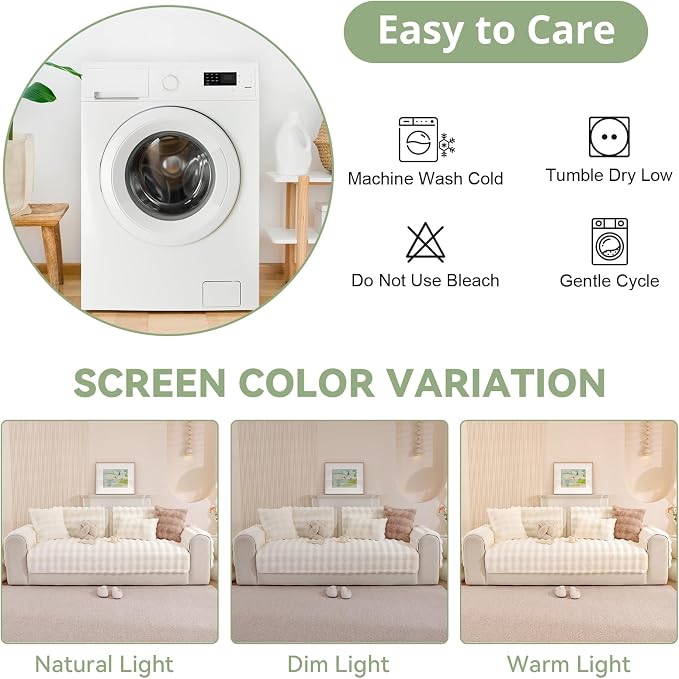 OstepDecor Faux Fur Couch Covers for Sofa, Soft Plush Sofa Covers Washable | Non Slip Dog Couch Protector, Pet Hair, Dirt & Wear Protection, Fits Sofas, Loveseats & Sectionals, 20" x 24", White - Image 8