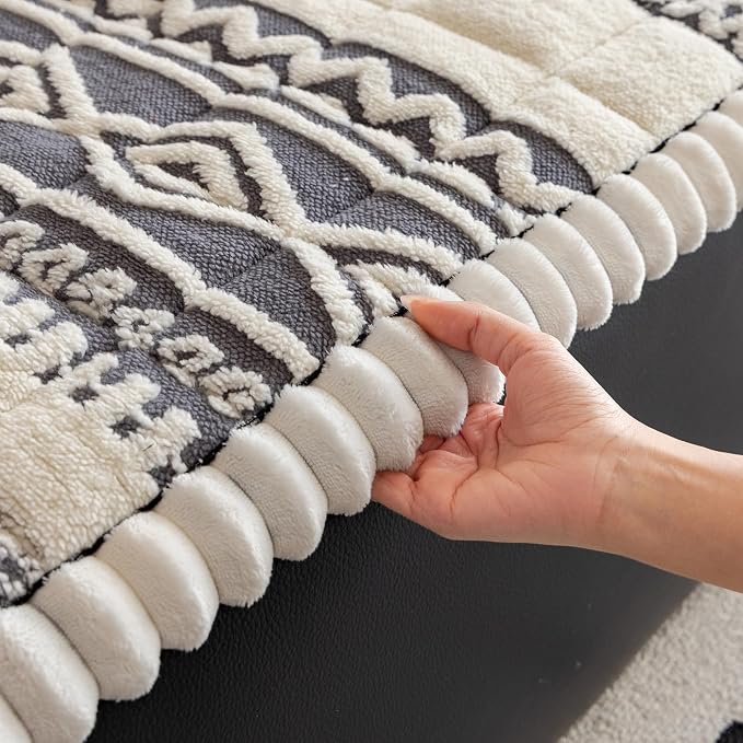 VClife Boho Couch Cover, Soft Fuzzy Couch Covers for Dog, Non-Slip Furniture Protector, Washable Durable Sofa Covers for Couch/Bench, Tribal White Grey Geometric Slipcover, 27.6" x 82.7" - Image 8