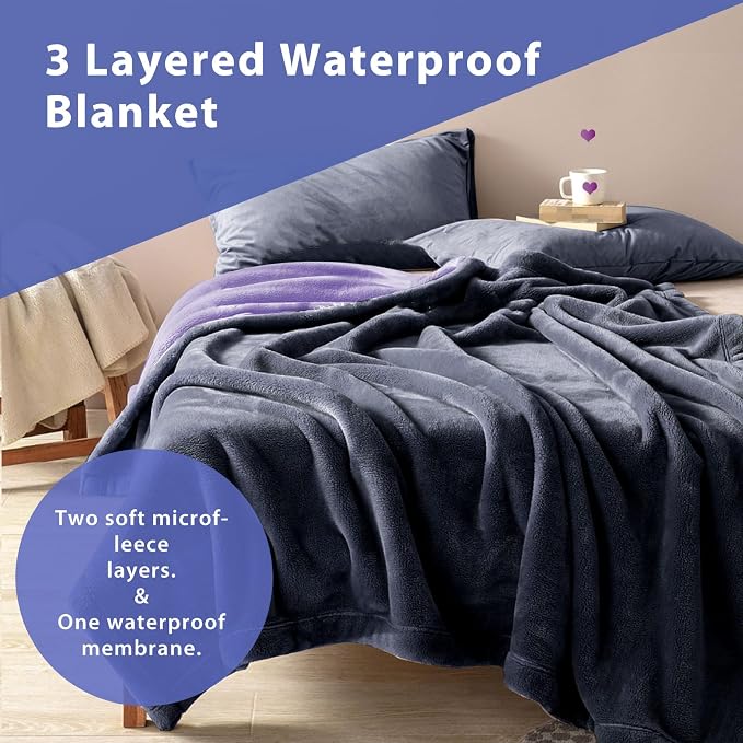 YISURE Reversible Bed Throw Blanket Water Proof and Stain-Proof, Queen Size 80"x60" (Grey/Violet), Leakproof, Soft Repellant Bed Cover for Couches Sofa and Mattress, Washable and Reusable | Love Blanket Waterproof Sex Blanket Reusable Couch Furniture P... - Image 2