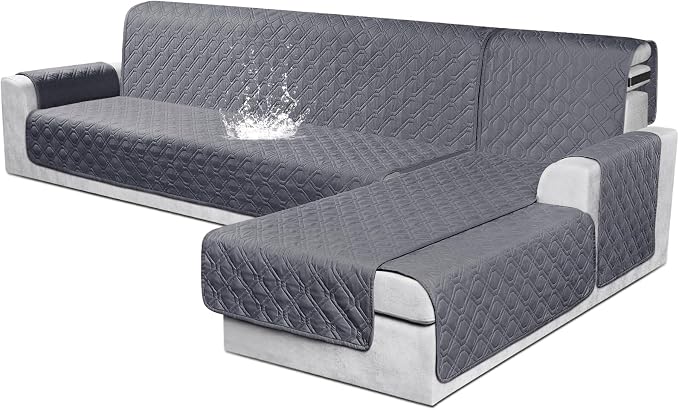 VANSOFY Sectional Couch Covers 100% Waterproof L Shaped Sofa Slipcover 3pcs Reversible Chaise Lounge Cover for Sectional Sofa Furniture Protector Cover for Pets Dog Cat(X-Large, Dark Gray) by VANSOFYFURNITURECOVERS